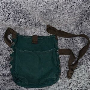 Teal Crossbody Bag with Brown Strap